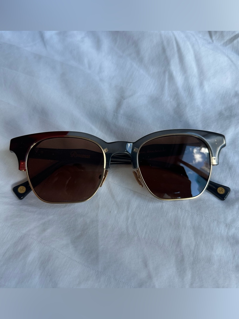 Roseman Club Two-Tone Black & Brown Sunglasses with Gold Trim